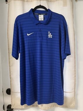 Men’s Nike Los Angeles Dodgers Polo Shirt, Striped Blue, Size XL